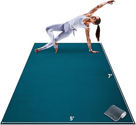 Gorilla Mats Premium Large Yoga Mat – 7' x 5' x 8mm Extra Thick & Ultra Comfortable, Oasis Blue