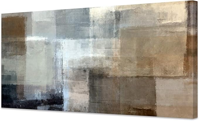 Baisuart Canvas Prints Abstract Wall Art Print Paintings Grey and Brown Stretched Canvas Wooden Framed for living Room Bedroom and Office Home Decor Artwork XLarge 24x48inch