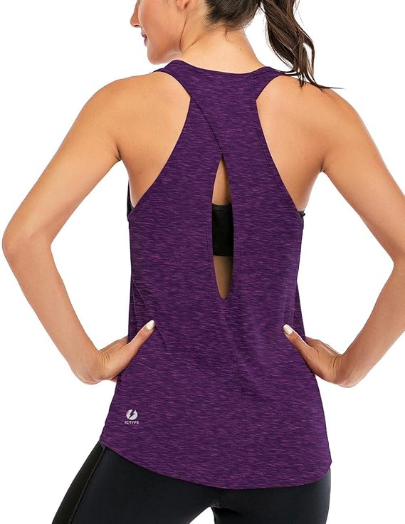 Fihapyli ICTIVE Women's Cross Backless Workout Tank Tops - Dark Purple, XX-Large