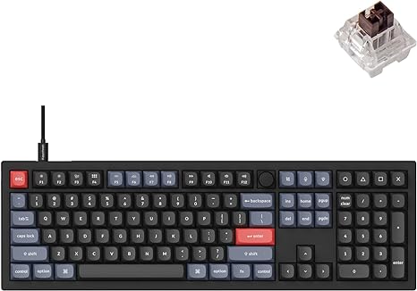 Keychron V6 Wired Custom Mechanical Keyboard Knob Version, Hot-swap Keychron K Pro Brown Switch, Black (Non-Transparent)